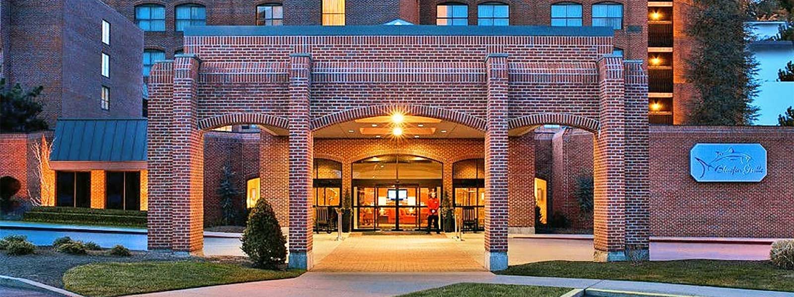 Entrance of Marriott hotel in downtown Providence, RI