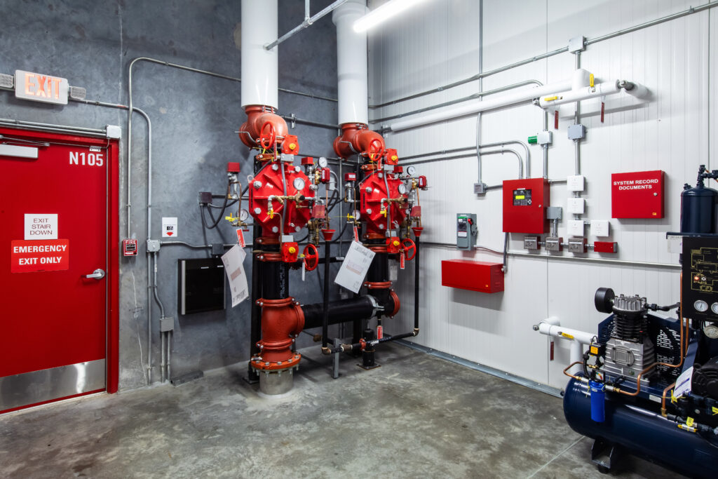 stock photo of an indoor water pump for fire protection