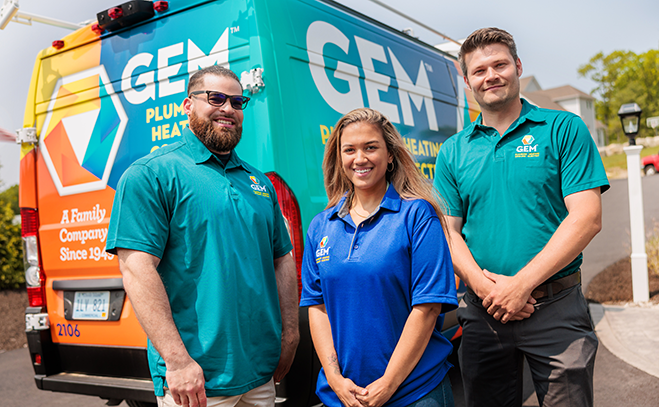 GEM technicians and staff group photo outside service van