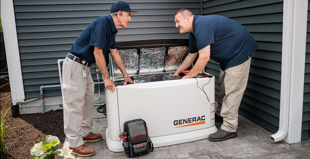 GEM technician installing outdoor air conditioning unit