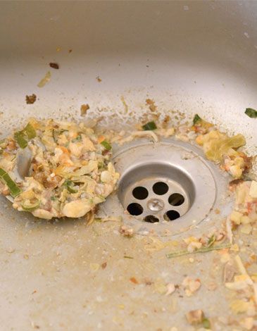 Food scraps in a metal sink